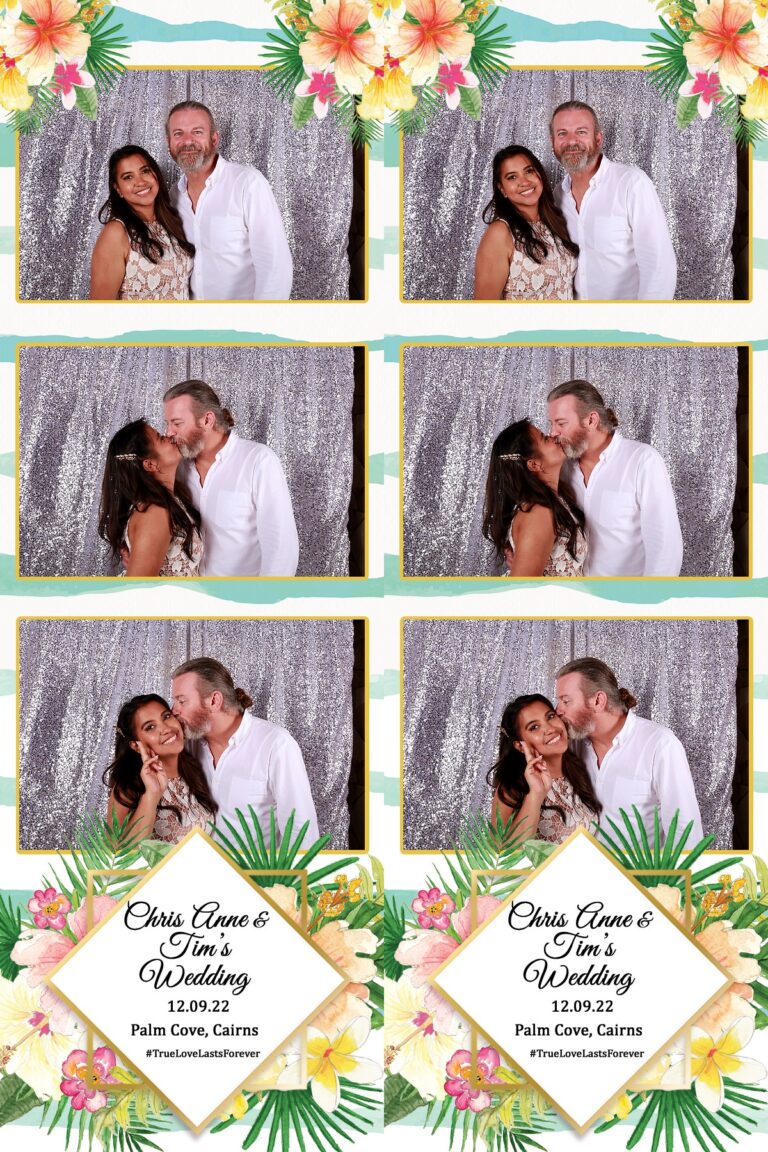 tropical wedding template design with three photo booth photos