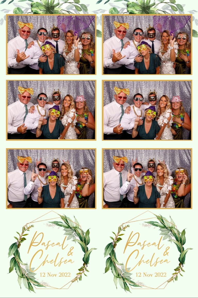 green leaf wedding template with three photo booth photos