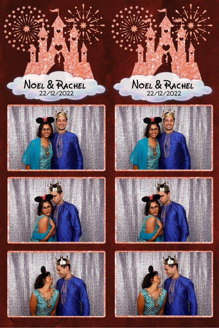 fantasy castle template design with three photo booth photos of a couple